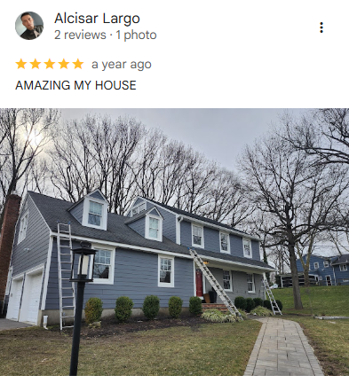 Five-star Google review of Hallie Home Improvement llc from Alcisar Largo, headed "Amazing my house", with a photo of the customer's home